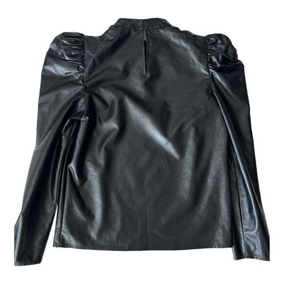 EXPRESS Faux Leather Puff Sleeves Blouse Size XS - Picture 7 of 9